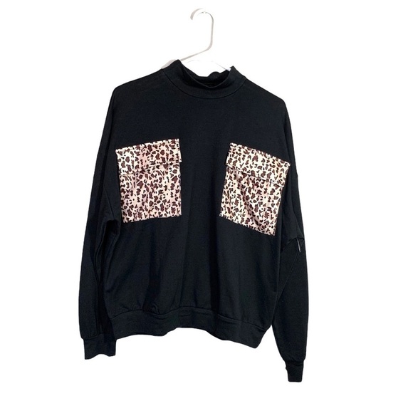 Shein Double Breasted Leopard Cheetah Pocket Crewneck Sweatshirt Size XS - Picture 1 of 16